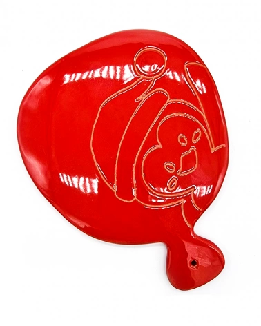 Tagliere Rosso Decoro Pinguino H. 25 cm in Ceramica