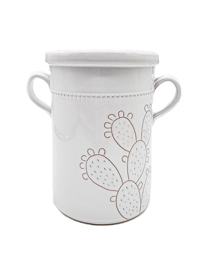 Capasa Bianca Incisione Pala di Fico D'India H. 17 cm in Ceramica Capasa Bianca Incisione Pala di Fico D'India H. 17 cm in Ceramica