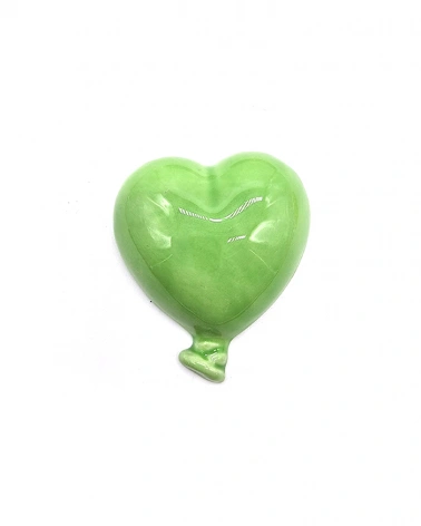Palloncino Cuore Verde con Magnete H. 6 cm in Ceramica