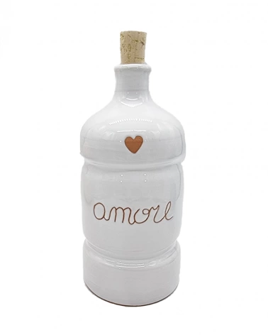 Bottiglia Bianca 500 ml "Amore" Decoro Cuore in Ceramica