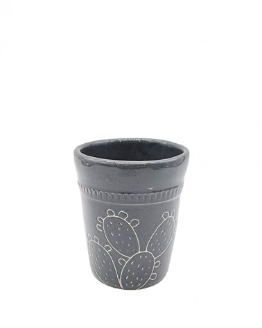 Vaso Portapianta Grigio Incisione Pala di Fico d'India H. 10 cm