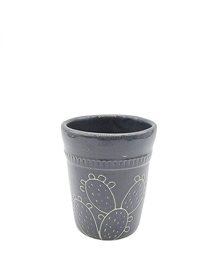 Vaso Portapianta Grigio Incisione Pala di Fico d'India H. 10 cm