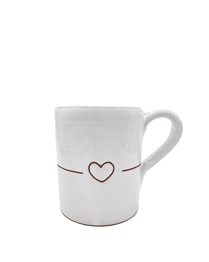 Tazza Mug Bianca Incisione Cuore H. 9 cm in Ceramica