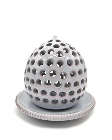 Lanterna Grigia con Piattino Diametro 14 cm in Ceramica