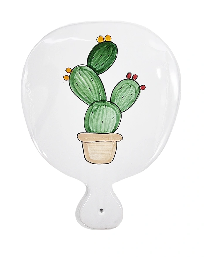 Tagliere Bianco Decoro Cactus H. 25 cm in Ceramica