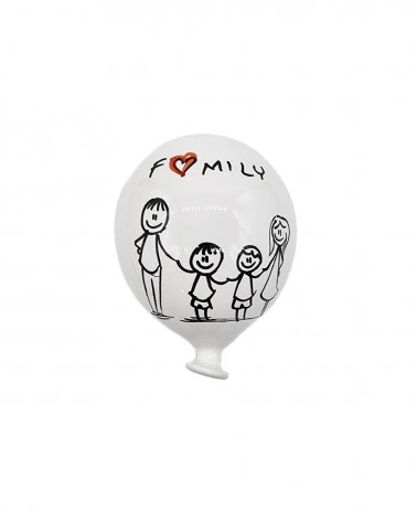 Palloncino Bianco Decoro Famiglia con Bambini H. 13 cm in Ceramica