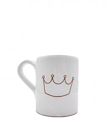 Tazza Mug Bianca Incisione Corona H. 9 cm in Ceramica