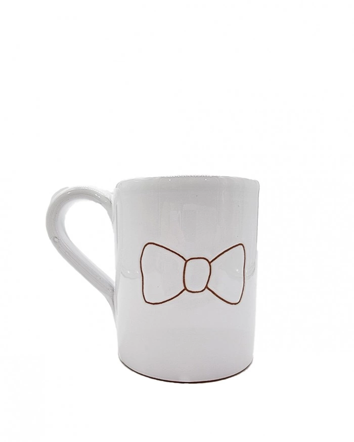 Tazza Mug Bianca Incisione Papillon H. 9 cm in Ceramica