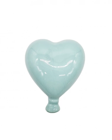 Palloncino Cuore Verde Acqua H. 13 cm in Ceramica