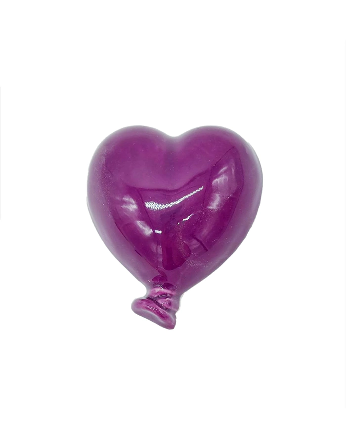 Palloncino Cuore Viola con Magnete H. 6 cm in Ceramica