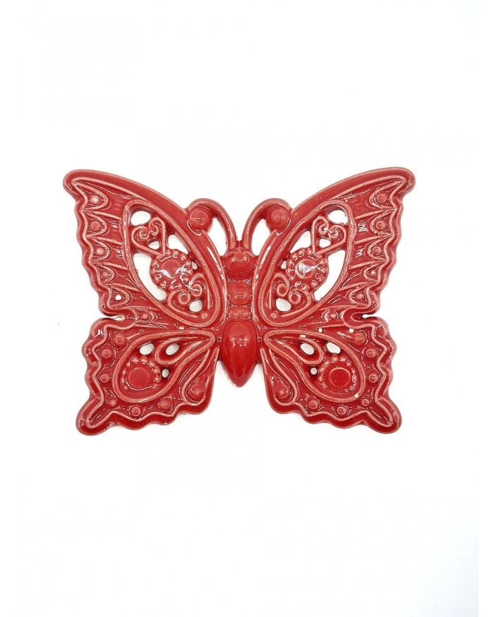 Farfalla Rossa con Magnete Decoro Cuori H. 6 cm in Ceramica