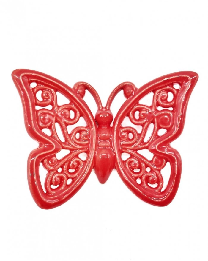 Farfalla Rosso H. 7-8 cm in Ceramica