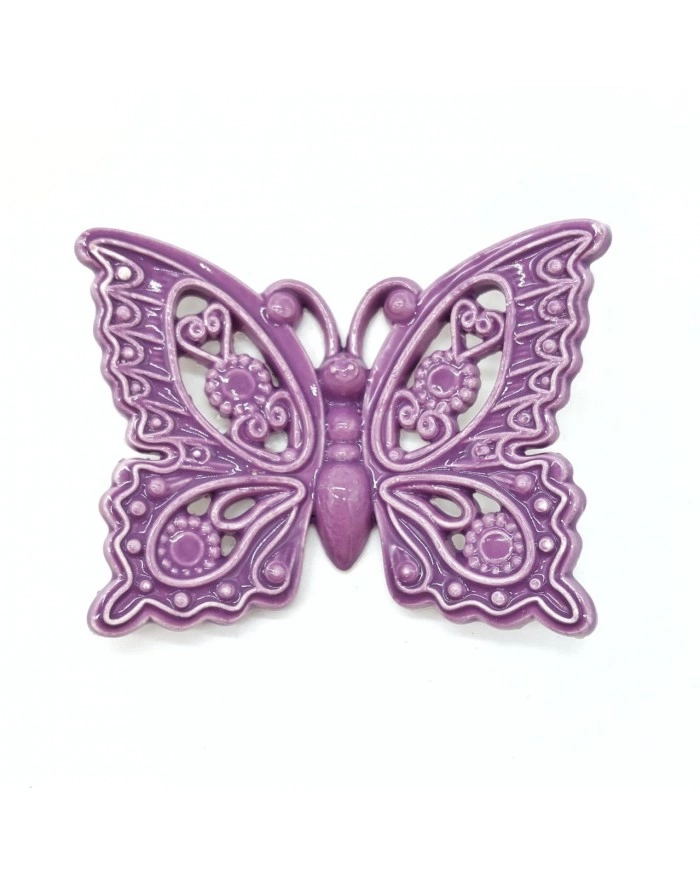 Farfalla Viola Decoro Cuore con Magnete H. 6 cm in Ceramica