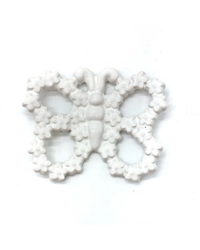 Farfalla Bianca Decoro Stella con Magnete H. 6 cm in Ceramica