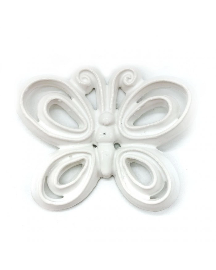 Farfalla Bianca Doppio Decoro con Magnete H. 6 cm in Ceramica