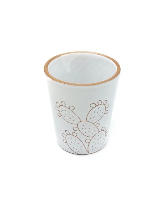 Vaso Portapianta Bianco Incisione Pala di Fico d'India H. 10 cm