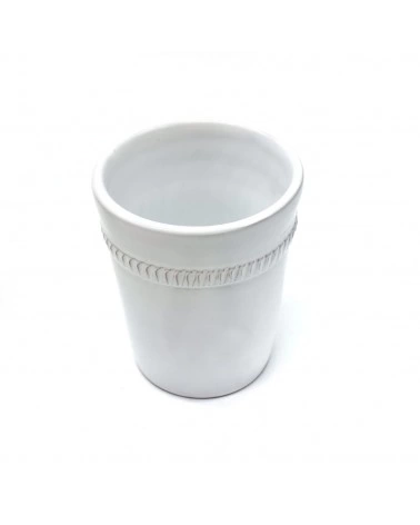 Vaso Portapianta Bianco Con Decoro H. 10 cm