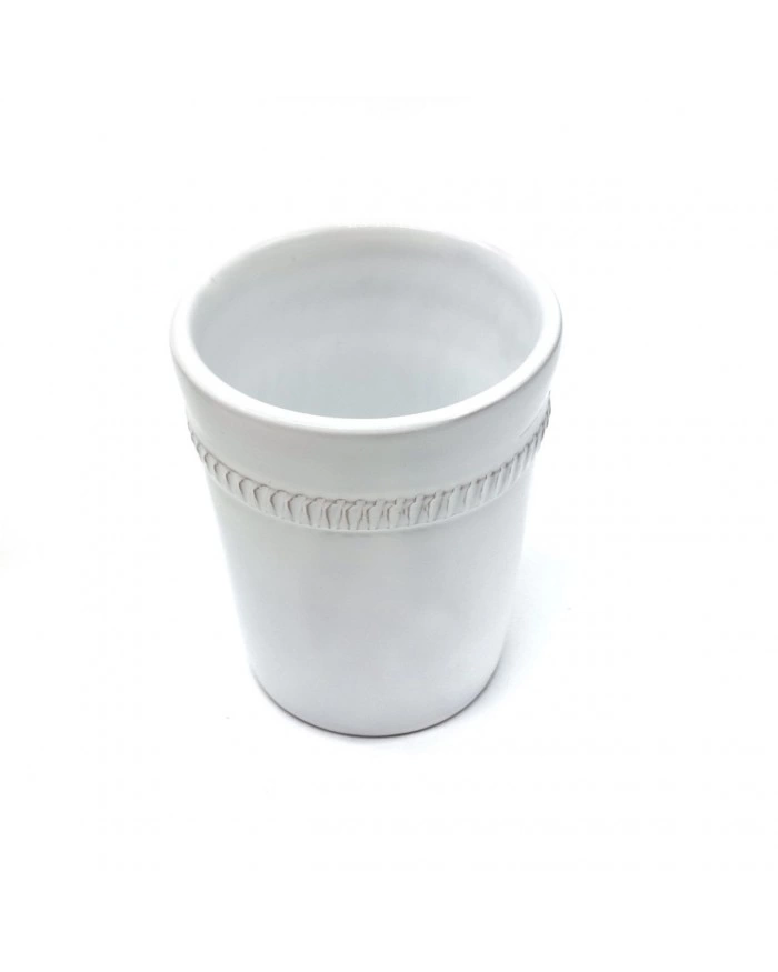 Vaso Portapianta Bianco Con Decoro H. 10 cm