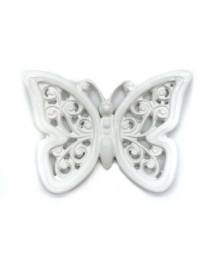 Farfalla Bianca con Magnete H. 6 cm in Ceramica