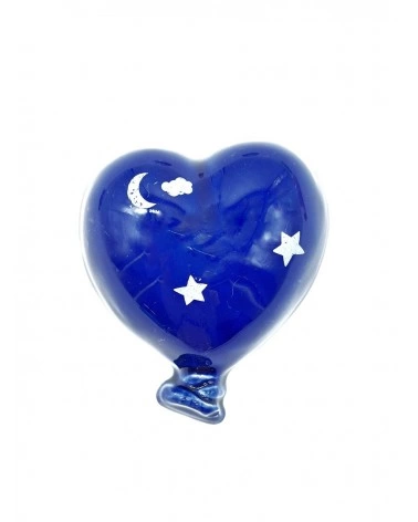 Palloncino Cuore Blu con Luna e Stelle con Magnete H. 6 cm in Ceramica