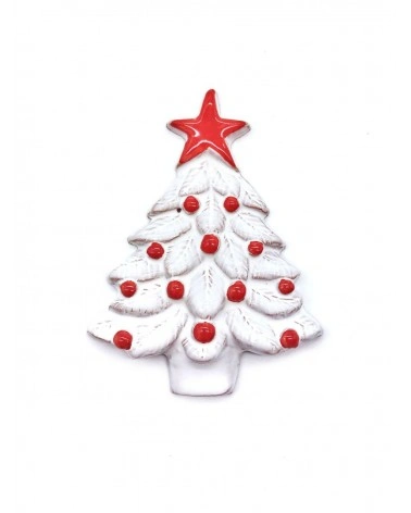 Decorazione Albero Bianco con Dettagli Rossi H. 8-9 cm in Ceramica
