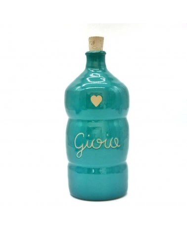 Bottiglia Verde Marino 500 ml "Gioia" Decoro Cuore in Ceramica