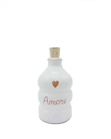 Bottiglia Bianca 100 ml "Amore" Incisione Cuore in Ceramica