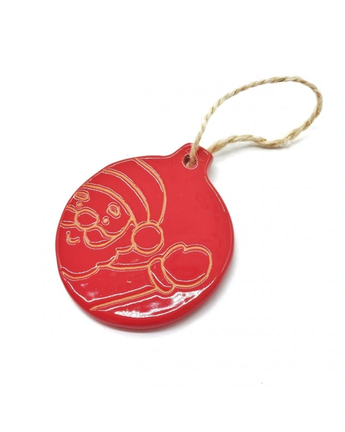 Sfera Piatta Natalizia Rossa con Babbo Natale in Ceramica
