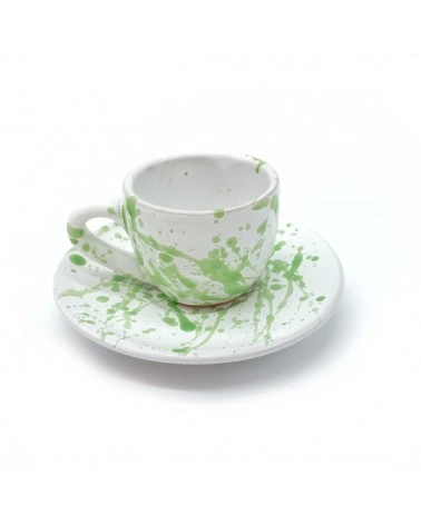 Tazzina Bianca Schizzata Verde Chiaro H. 7 cm in Ceramica