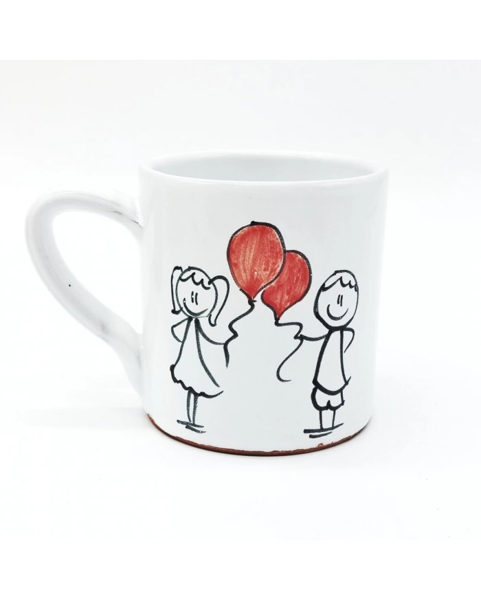 Tazza Mug Bianca Bimbo Bimba con Palloncino H. 9 cm in Ceramica