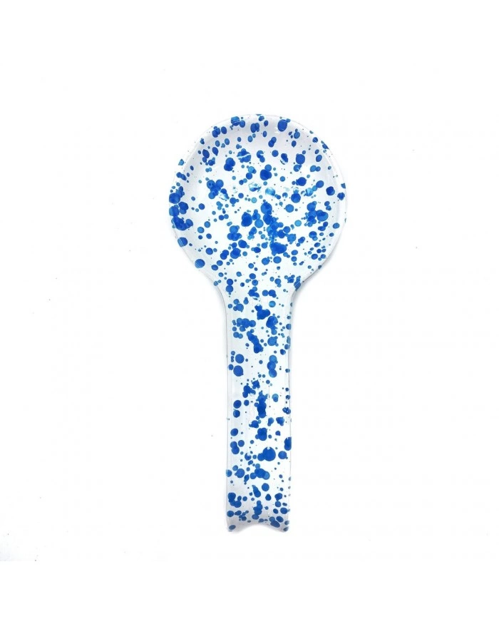 Poggiamestolo Bianco Schizzato Turchese H. 29 cm in Ceramica