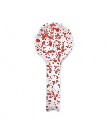 Poggiamestolo Bianco Schizzato Rosso H. 29 cm in Ceramica