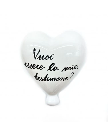 Palloncino Cuore Bianco Testimone H. 12 cm in Ceramica