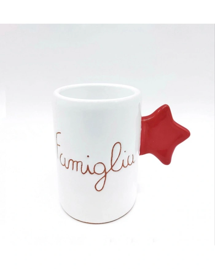 Tazza Mug Bianca "Felicità" Manico Stella H. 10-11 cm in Ceramica