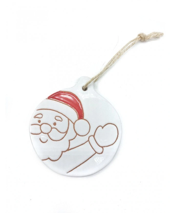 Sfera Piatta Natalizia con Incisione Babbo Natale Cappello Rosso