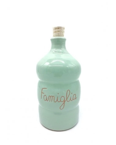 Bottiglia Verde Acqua "Famiglia" Decoro Cuore 250 ml in Ceramica