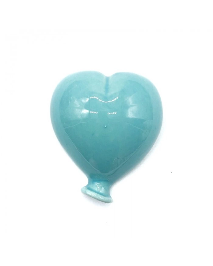 Palloncino Cuore Verde Acqua con Magnete H. 6 cm in Ceramica
