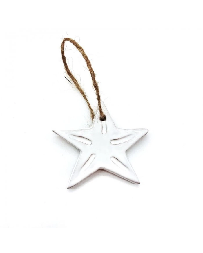 Decorazione Stella Bianca H. 6-7 cm in Ceramica