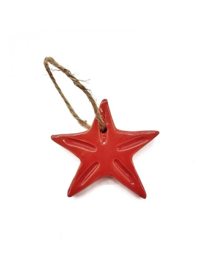 Decorazione Stella Rossa H. 6-7 cm in Ceramica