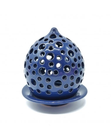 Lanterna Blu con Piattino Diametro 14 cm in Ceramica