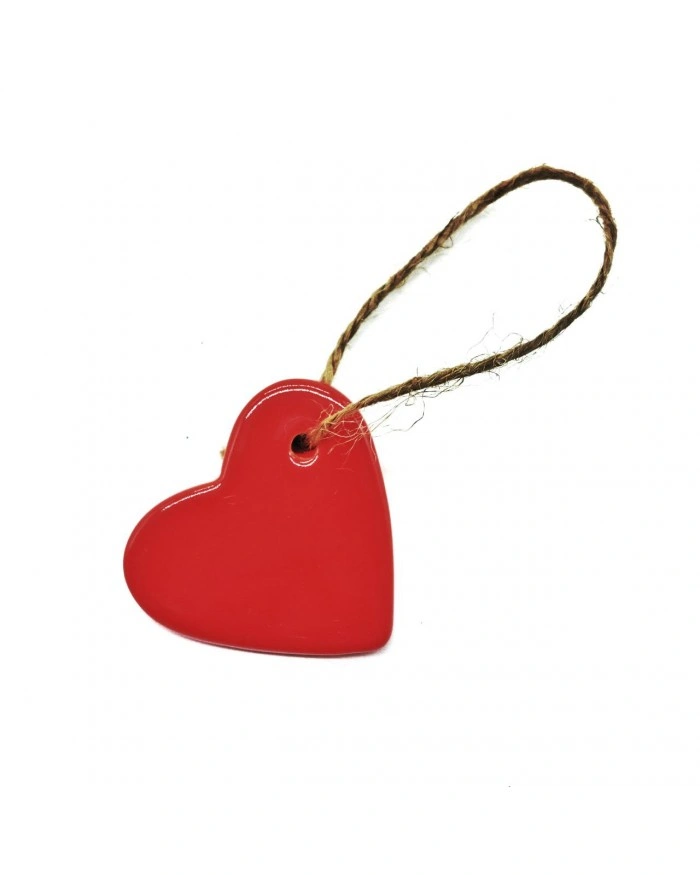 Decorazione Cuore Rosso Liscio H. 6-7 cm in Ceramica