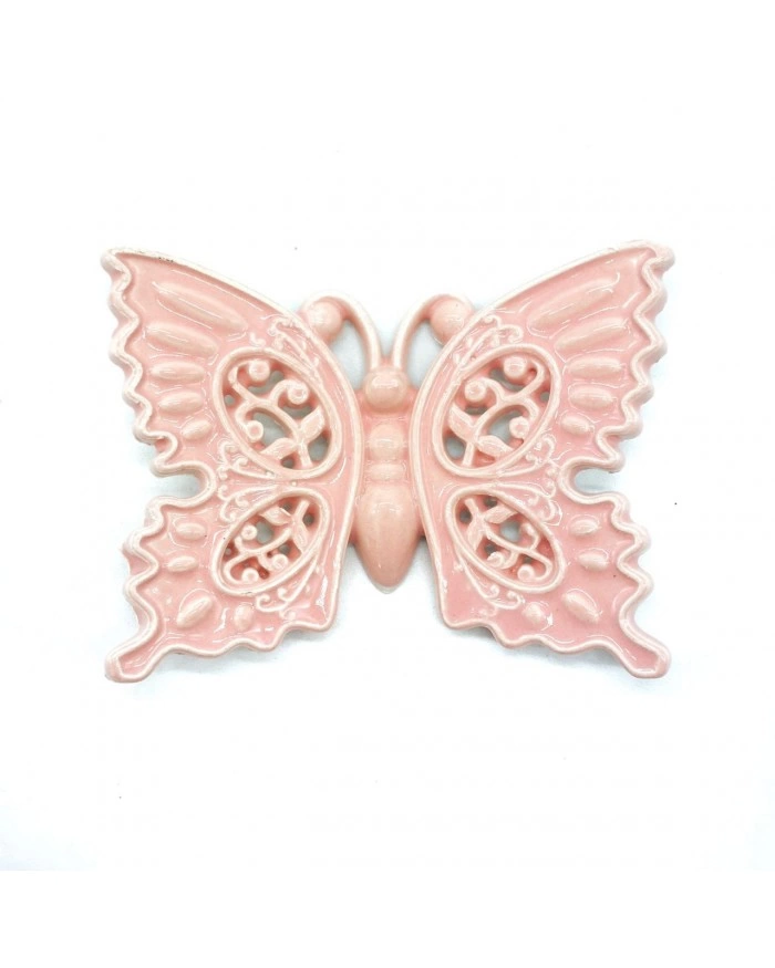 Farfalla Rosa con Magnete H. 6 cm in Ceramica
