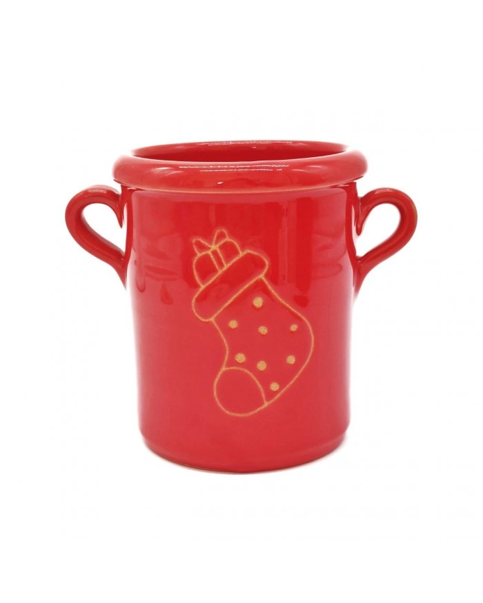 Capasa Rossa Decoro Calza di Natale H. 12-13 cm in Ceramica
