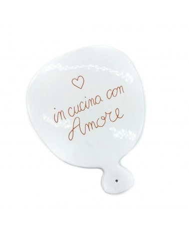 Tagliere Bianco "In cucina con Amore" H. 25 cm in Ceramica
