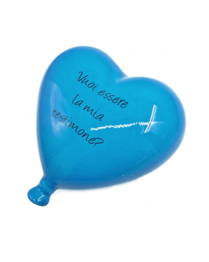 Palloncino Cuore Turchese La mia Testimone H. 15-16 cm in Ceramica