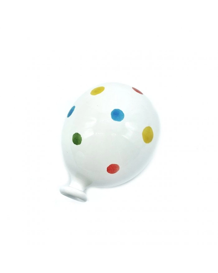 Palloncino Bianco con Pois Colorati H. 8 cm in Ceramica