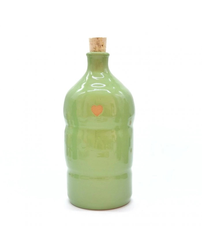 Bottiglia Verde Chiaro Decoro Cuore 500 ml in Ceramica