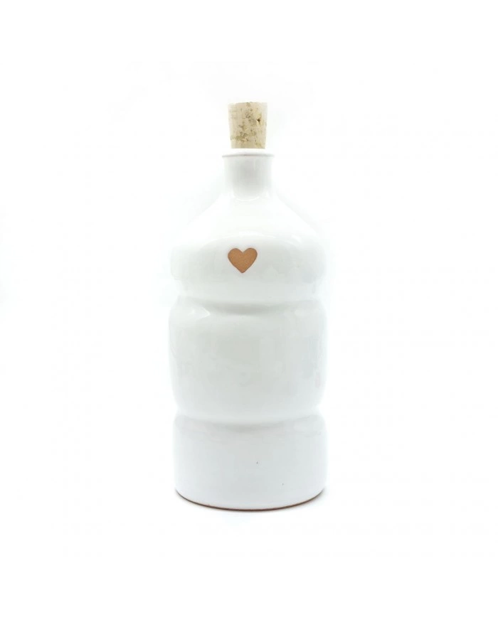 Bottiglia Bianca Decoro Cuore 500 ml in Ceramica