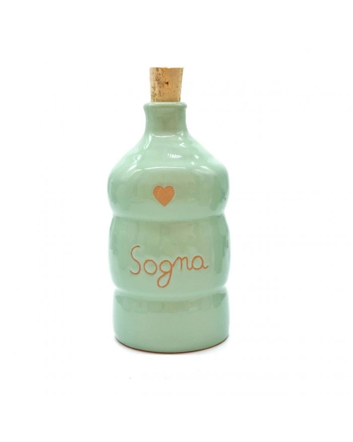 Bottiglia Verde Acqua "Sogna" Decoro Cuore 250 ml in Ceramica
