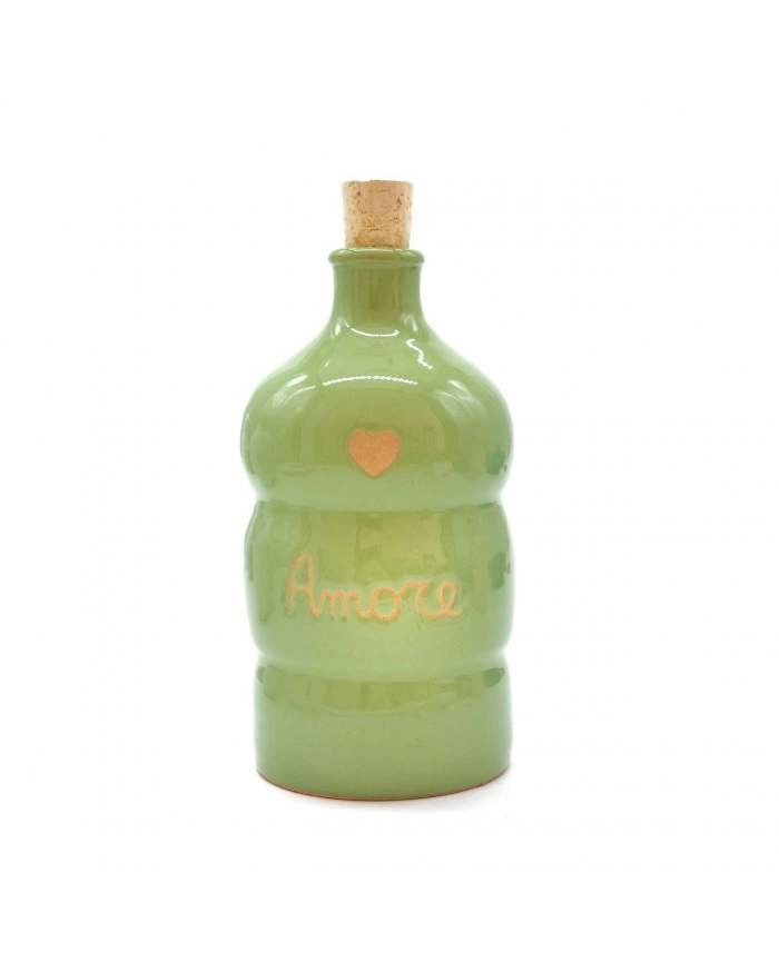 Bottiglia Verde 250 ml "Amore" Decoro Cuore in Ceramica